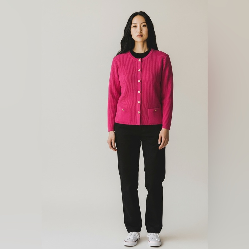 St. John Hot Pink Button-Front Knit Cardigan
